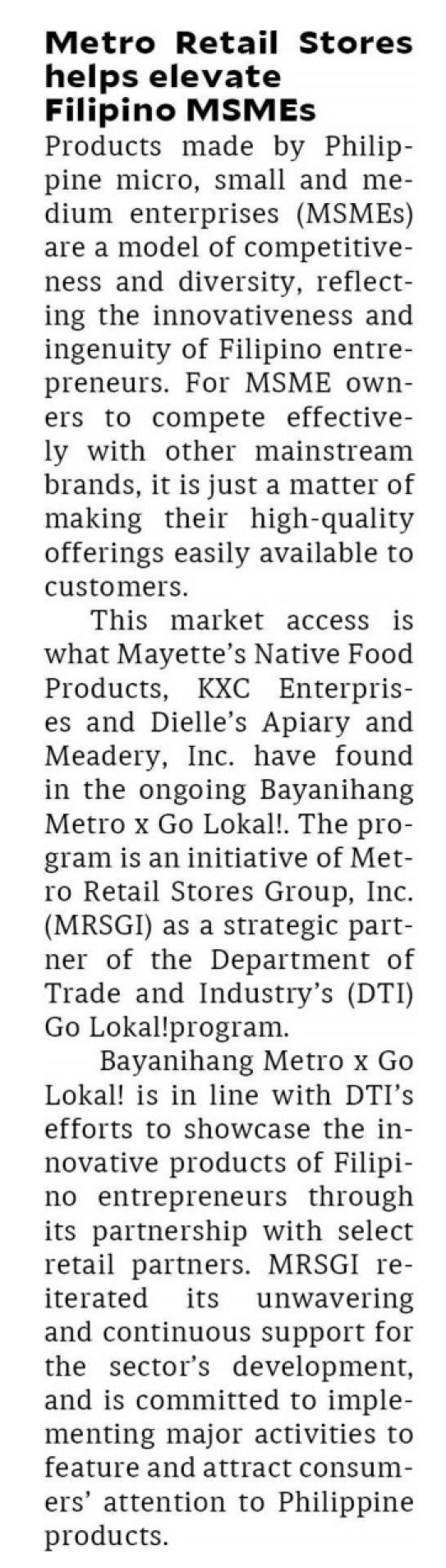 Metro Retail Stores helps elevate Filipino MSMEs