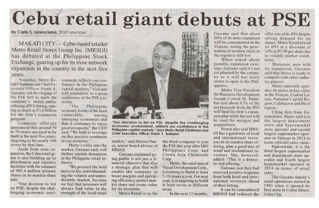Cebu retail giant debuts at PSE The Freeman