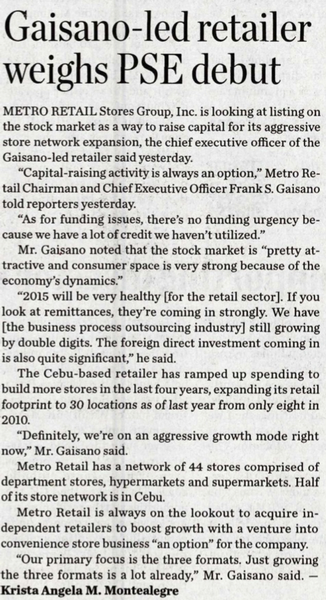 Gaisano led retailer weighs PSE debut