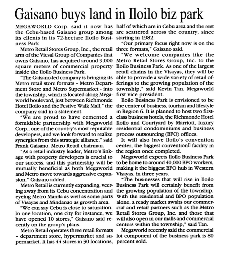 Gaisano buys land in Iloilo biz park Malaya