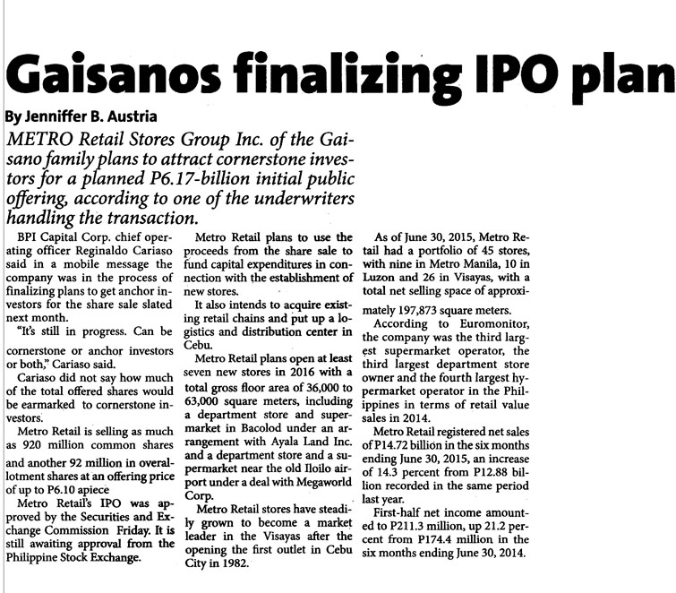 Gaisanos finalizing IPO plan The Standard