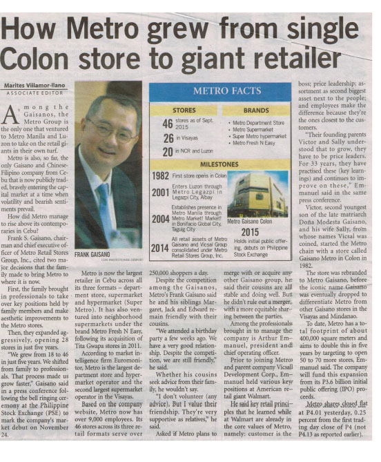 How Metro grew from single colon store to giant retailer Cebu Daily News