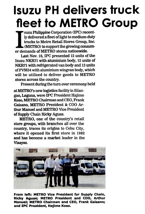 Isuzu PH delivers truck fleet to METRO Group Manila Bulletin