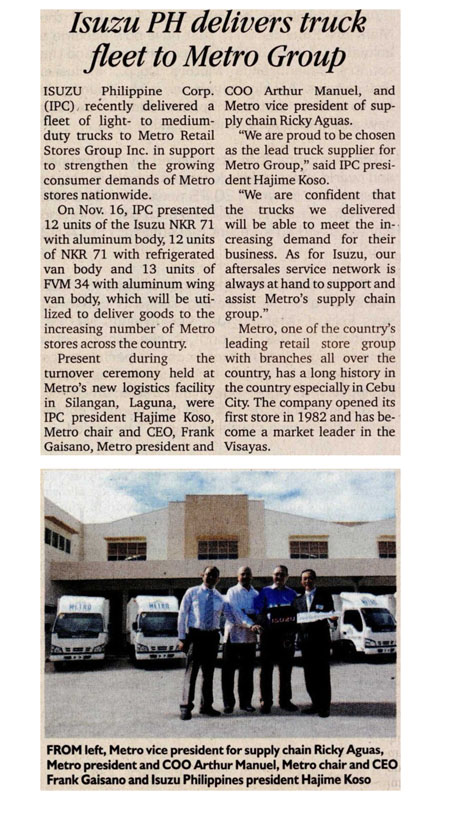 Isuzu PH delivers truck fleet to Metro Group Philippine Daily Inquirer