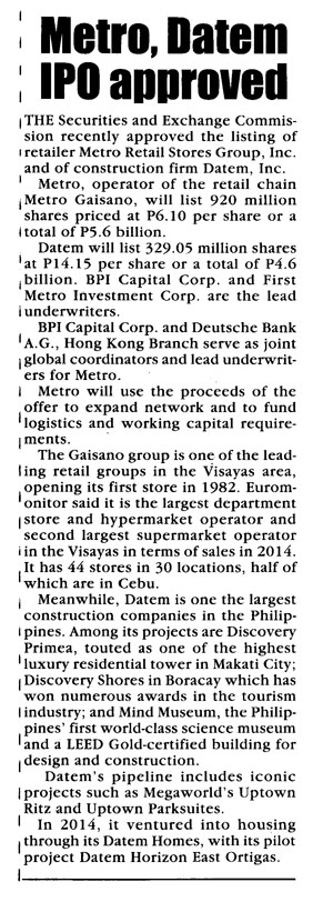 Metro Datem IPO approved Malaya