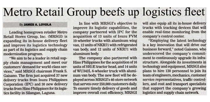Metro Retail Group beefs up logistics fleet Manila Bulletin