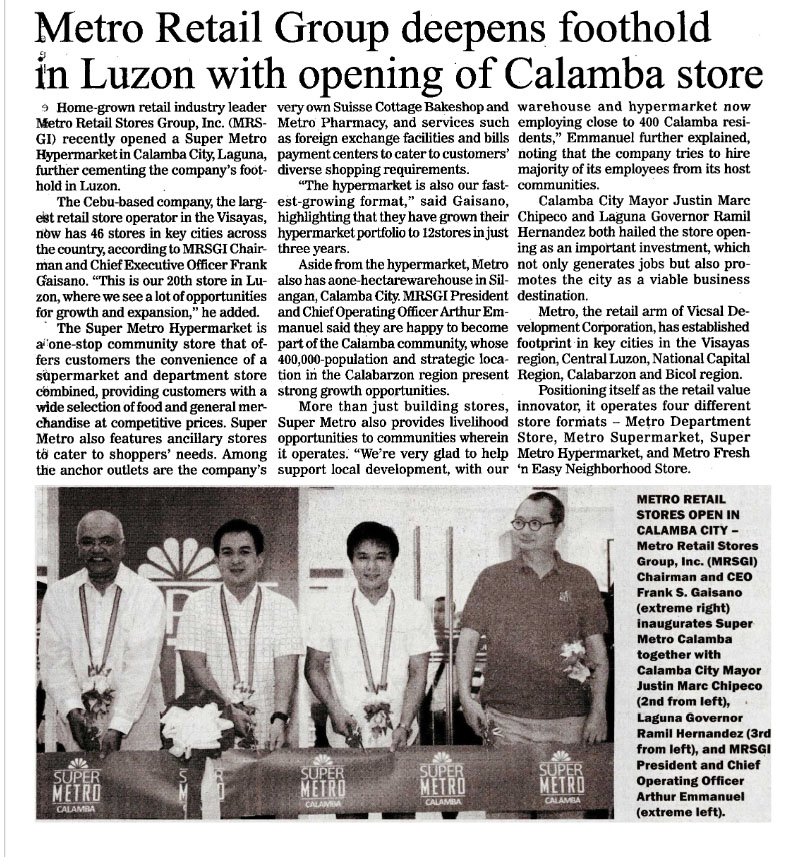 Metro Retail Group deepens foothold in Luzon with opening of Calamba store Manila Bulletin