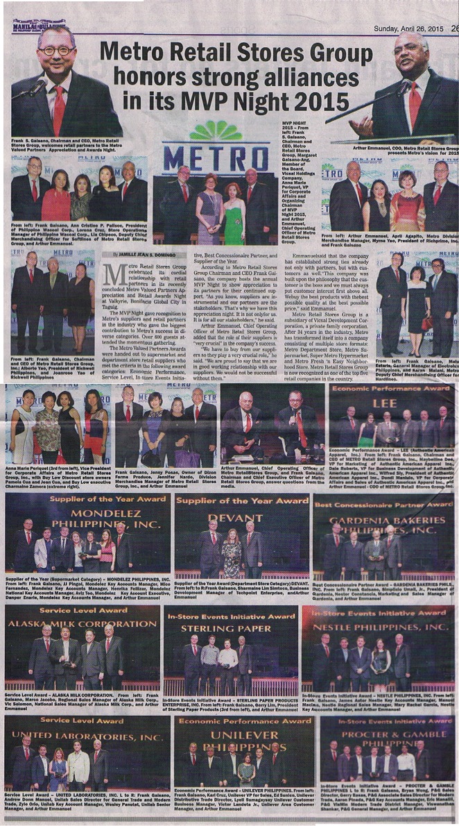 Metro Retail Stores Group honors strong alliances in its MVP Night 2015