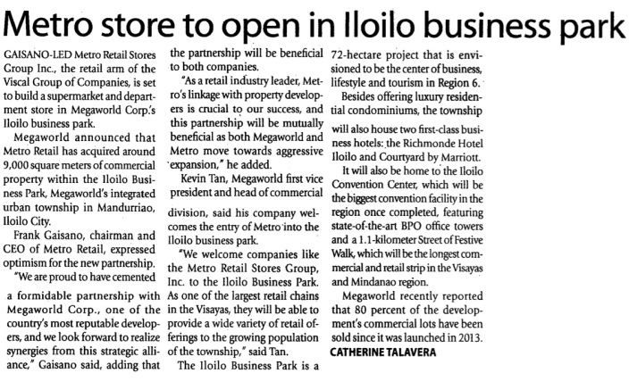 Metro store to open in Iloilo business park Manila Times
