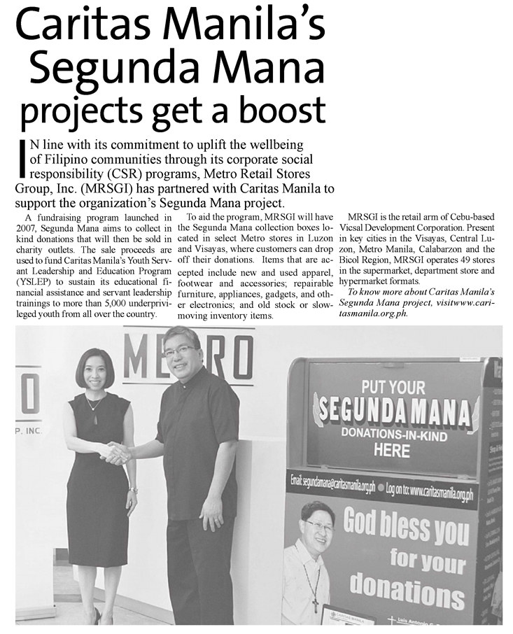 Caritas Manilas Segunda Mana projects get a boost