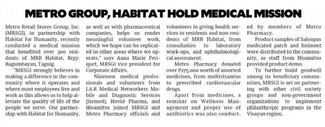 Metro Group Habitat hold Medical Mission Philippine Daily Inquirer