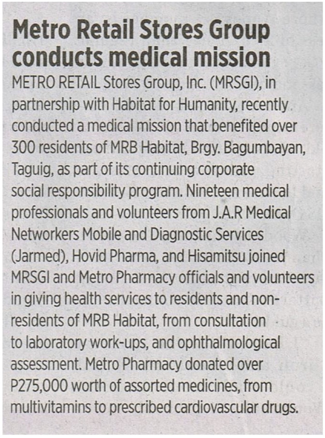 Metro Retail Stores Group conducts medical mission
