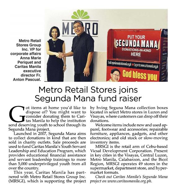 Metro Retail Stores joins Segunda Mana fund raiser