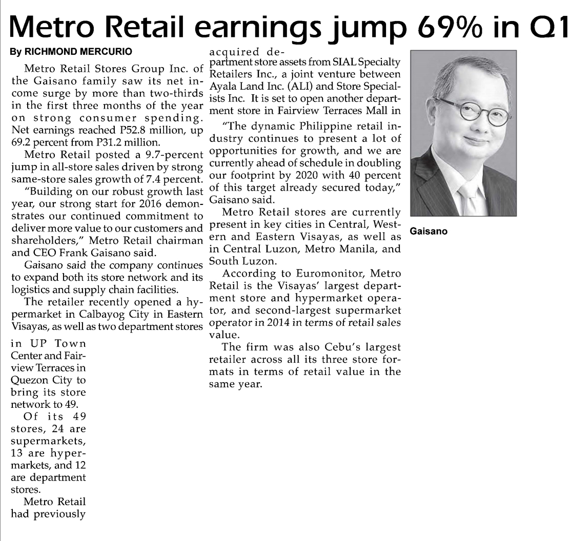 Metro Retail earnings jump 69 in Q1