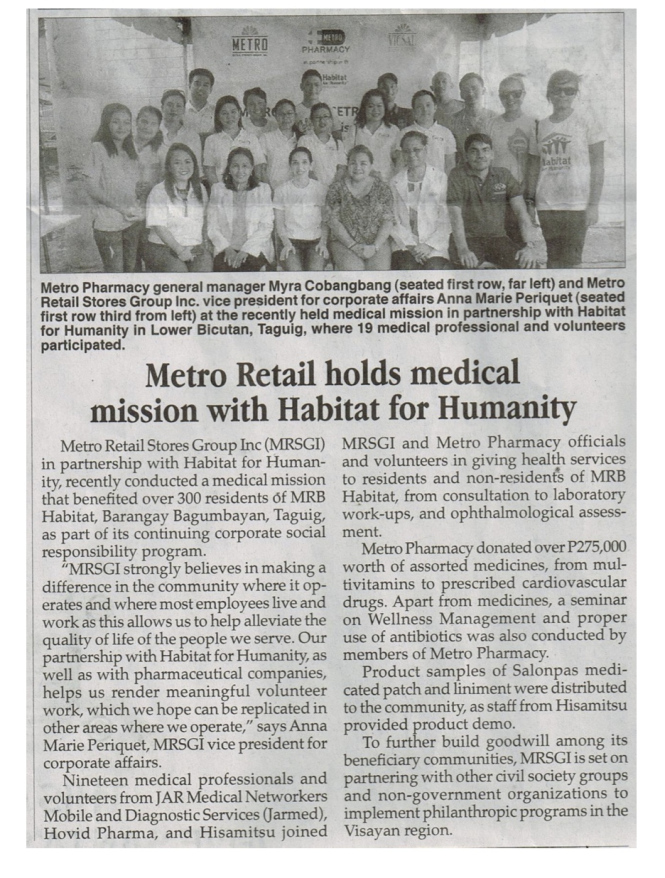 Metro Retail holds medical mission with Habitat for Humanity