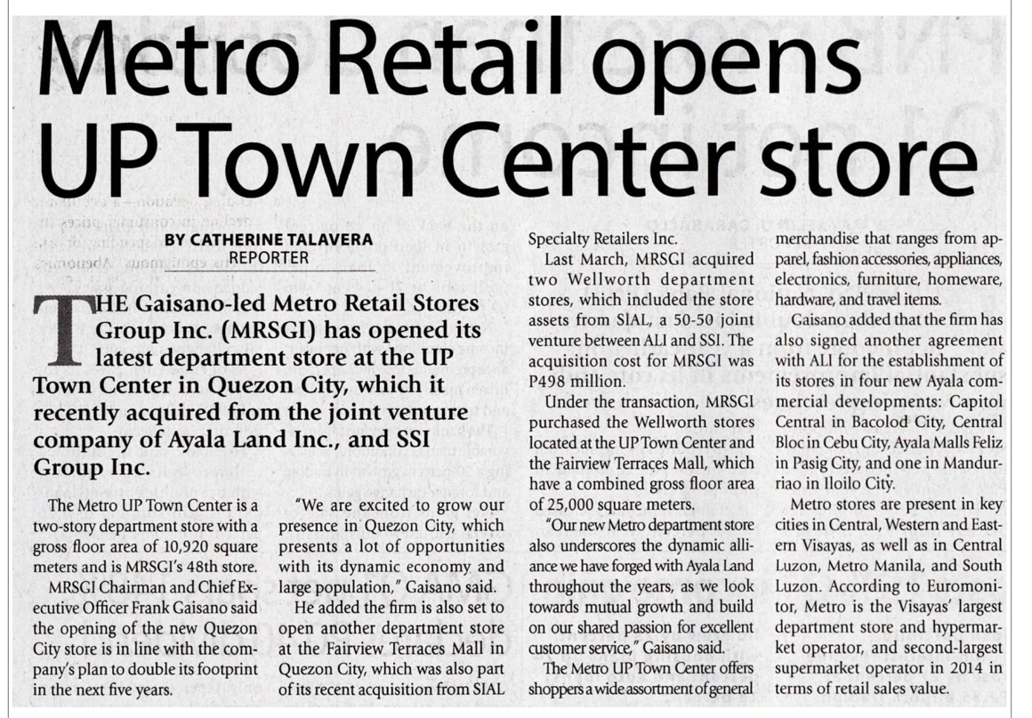 Metro Retail opens UP Town Center store