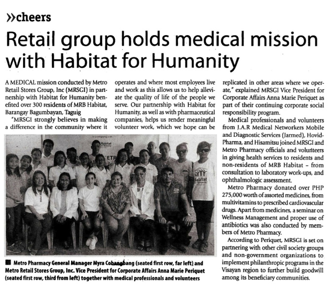 Retail group holds medical mission with Habitat for Humanity Manila Times