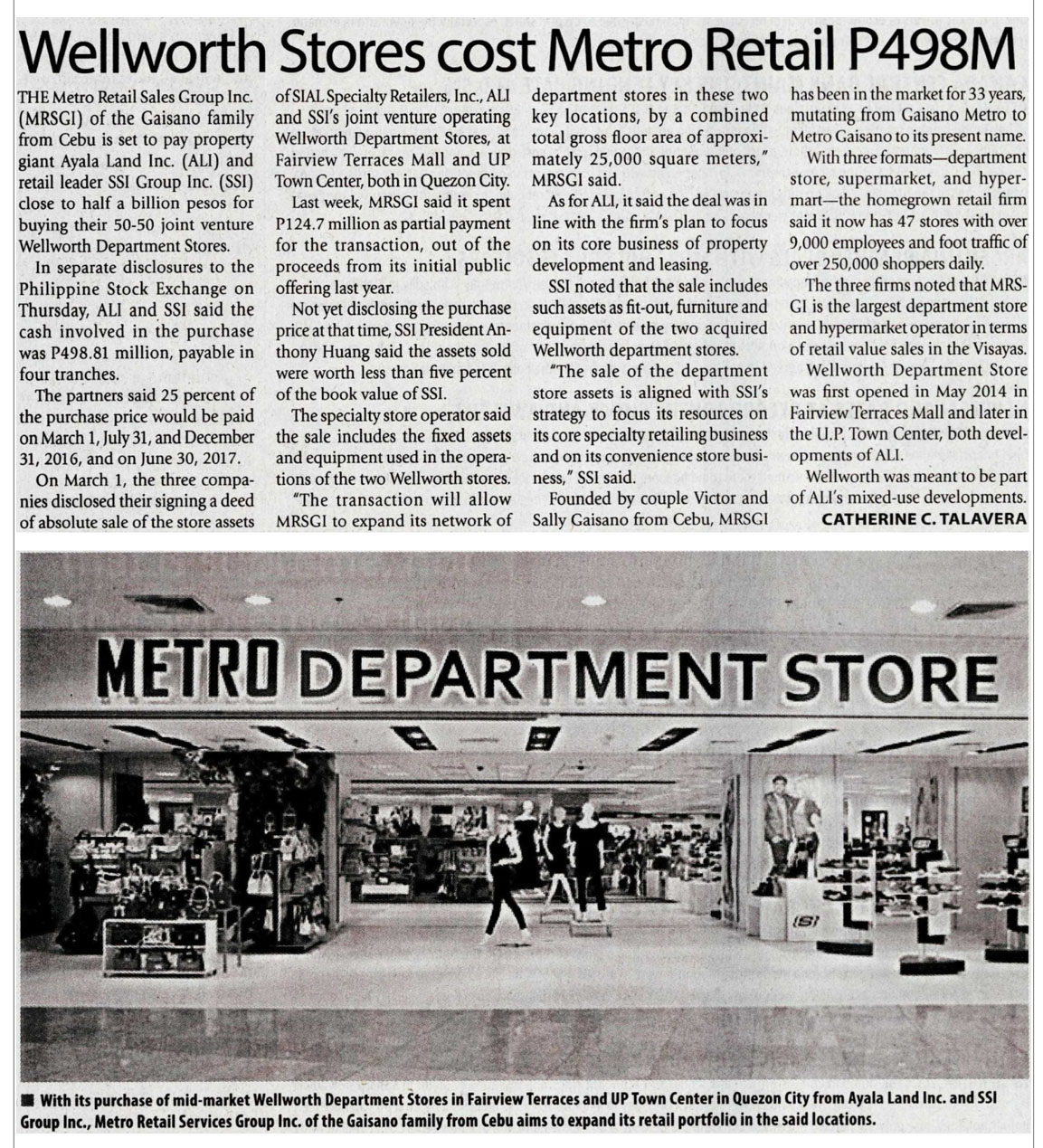 Wellworth Stores cost Metro Retail P498M Manila Times