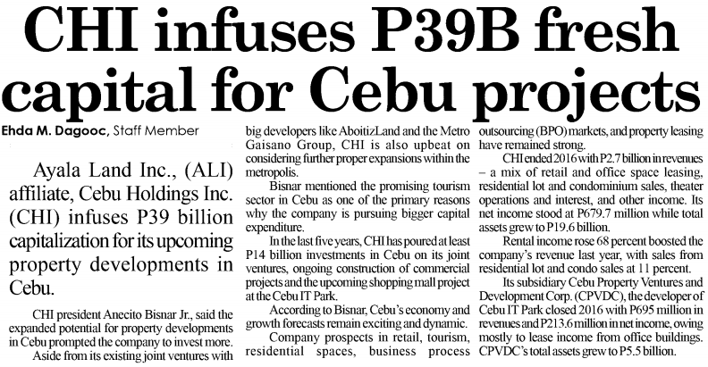CHI infuses P39B fresh capital for Cebu projects
