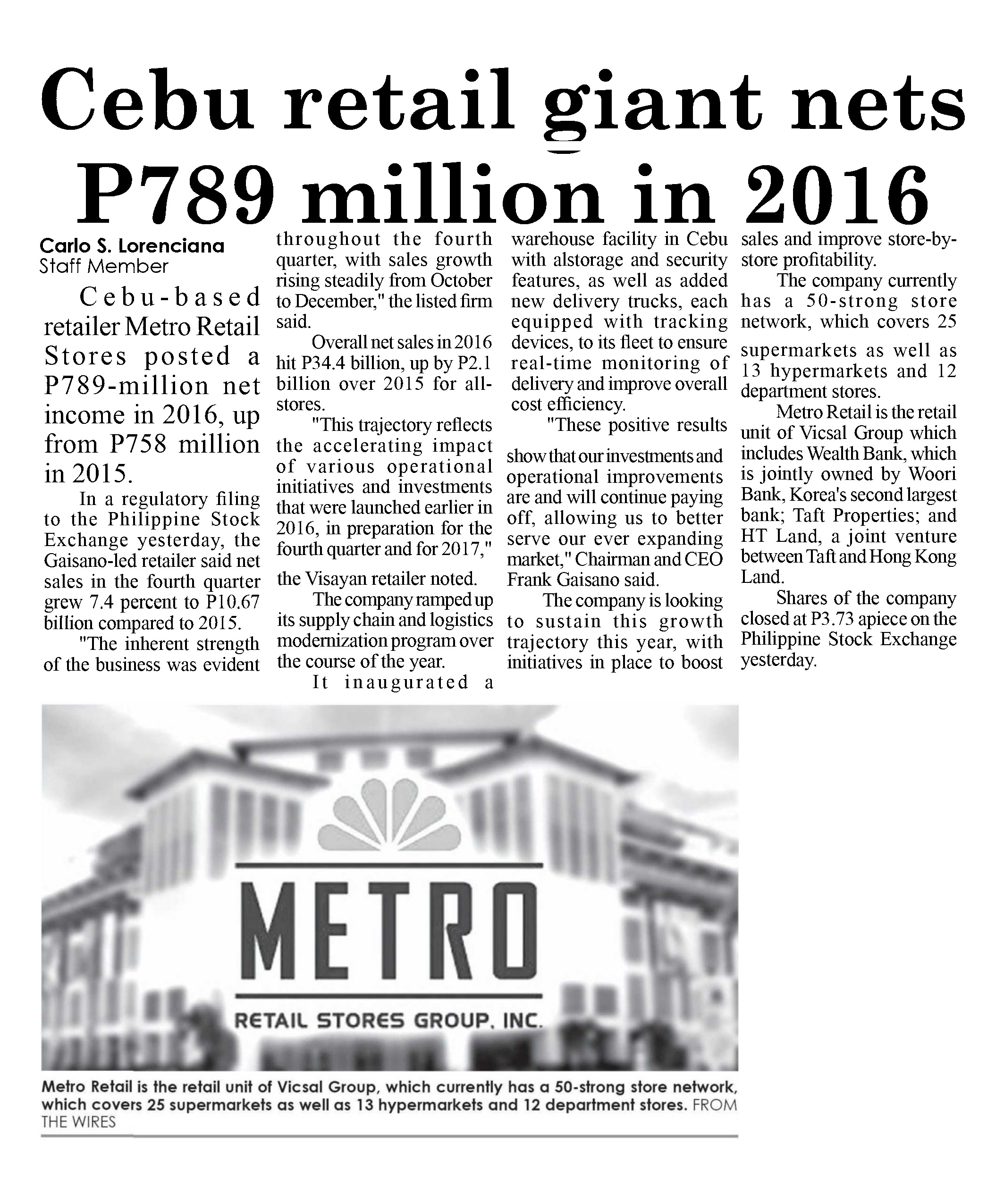 Cebu retail giant nets P789 million in 2016