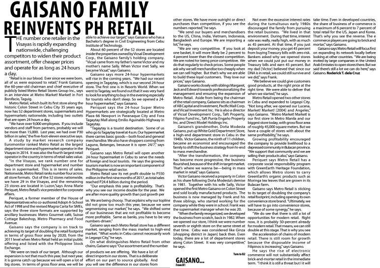 Gaisano family reinvents PH retail Manila Standard Today