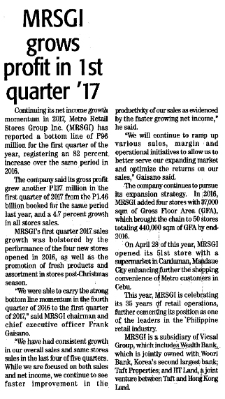 MRSGI grows profit in 1st quarter 17