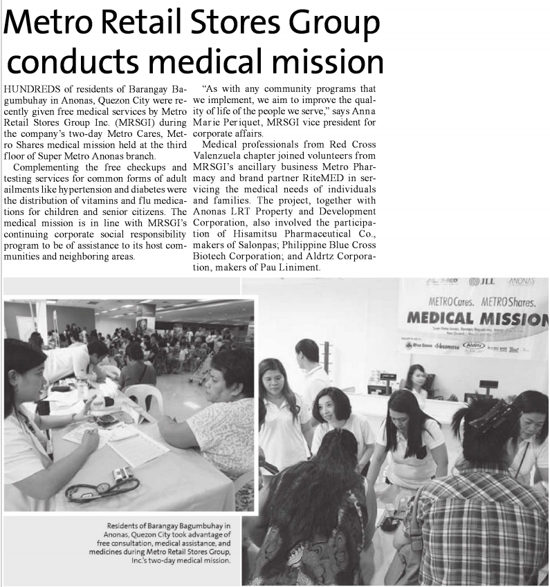 Metro Retail Store Group Conducts Medical Mission Manila Standard Today