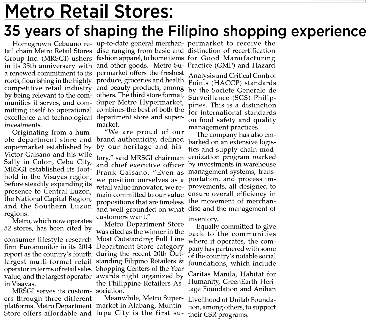 Metro Retail Stores 35 years of shaping the Filipino shopping experience