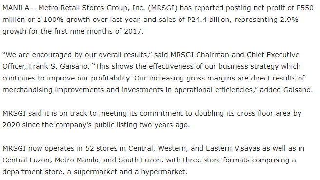 Metro Retail Stores Group net income doubles in first 9 months InterAksyon