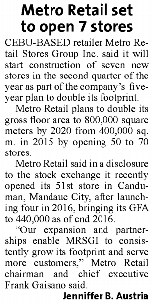 Metro Retail set to open 7 stores