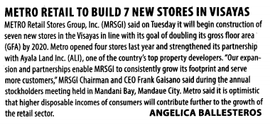 Metro retail to build 7 new stores in Visayas
