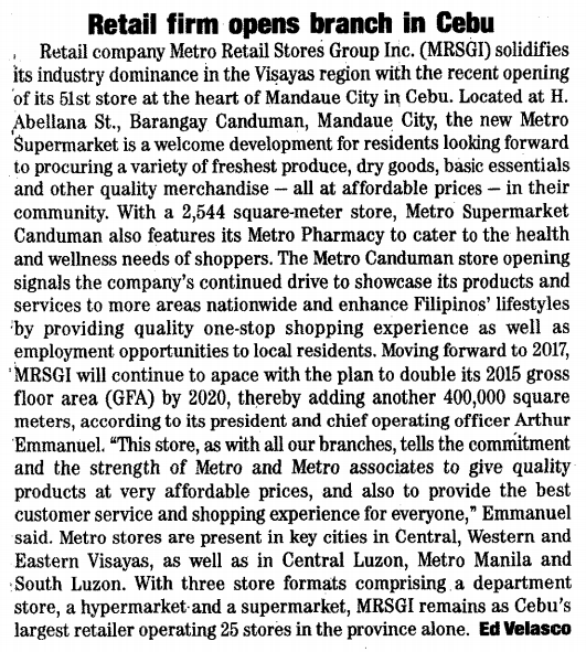 Retail firm opens branch in Cebu