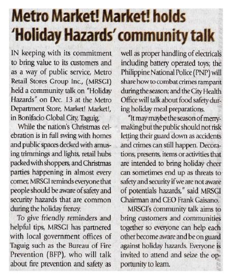 Metro Market Market holds Holiday Hazards community talk Manila Times