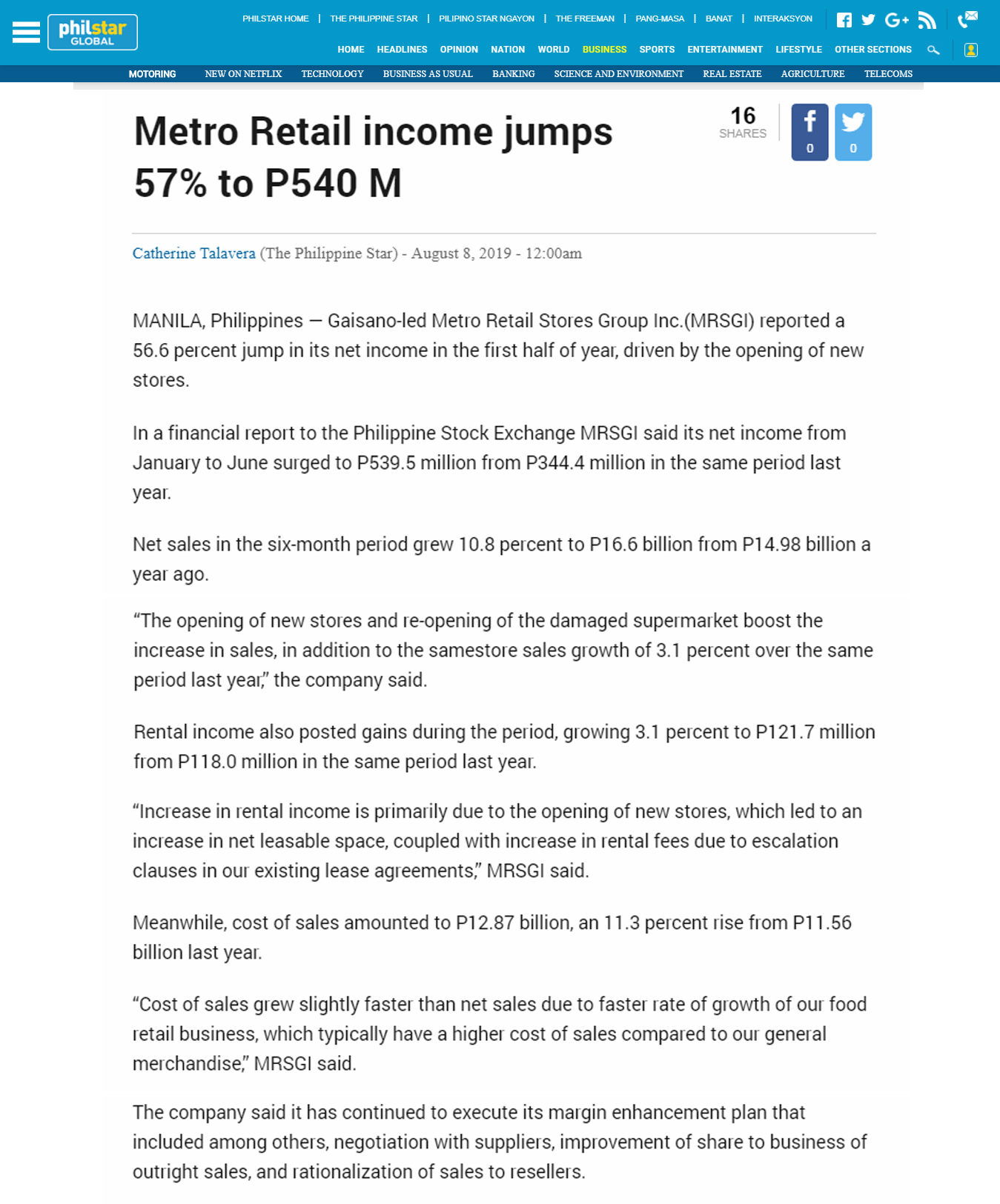 August 8 2019 Metro Retail income jumps 57 to P540 M Philippine Starwww.philstar.com