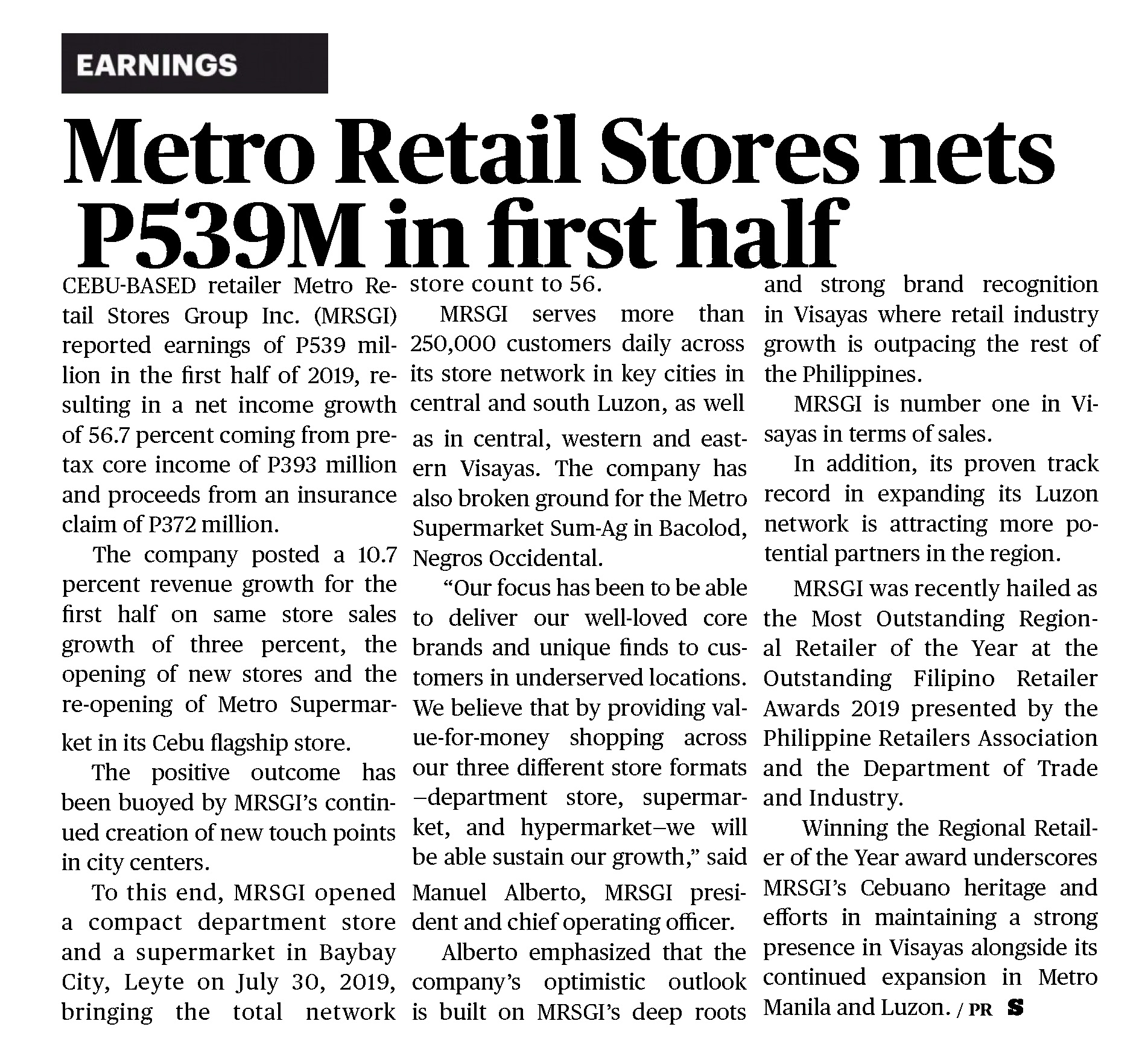 August 9 2019 Metro Retail Stores nets P539M in first half Sun Star Cebu