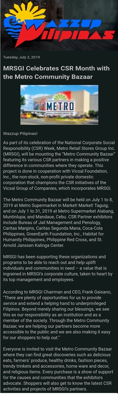 MRSGI Celebrates CSR Month with the Metro Community Bazaar Wazzup Pilipinas www.wazzuppilipinas.com
