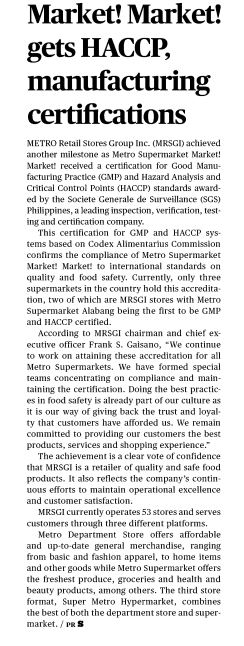 Market Market gets HACCP manufacturing certifications Sun Star Cebu