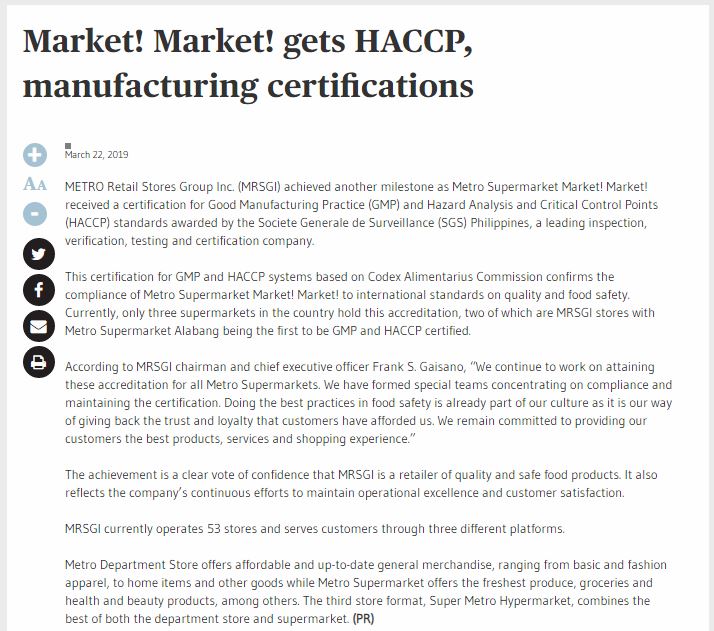 Market Market gets HACCP manufacturing certifications Sun Star Network www.sunstar.com.ph
