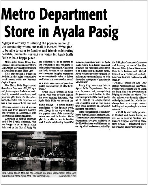 Metro Department Store in Ayala Pasig The Daily Tribune