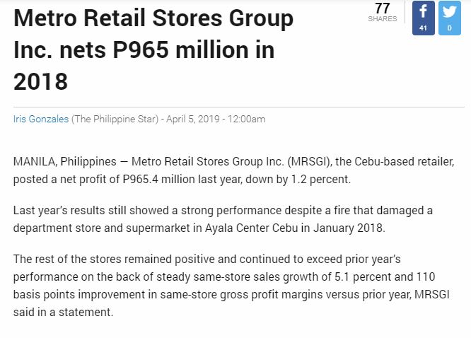 Metro Retail Stores Group Inc. nets P965 million in 2018 Philippine Starwww.philstar.com