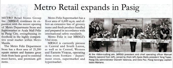 Metro Retail expands in Pasig Malaya