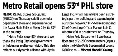 Metro Retail opens 53rd PHL store Business World