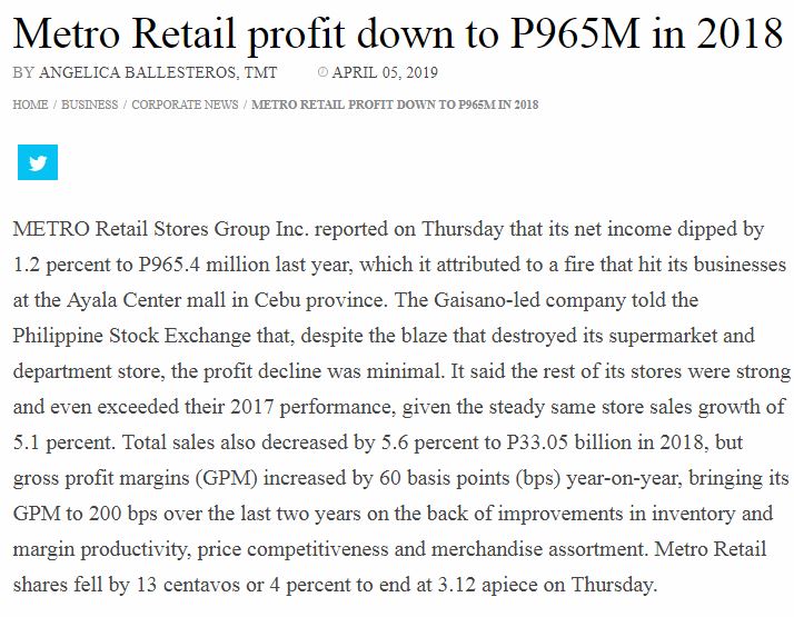 Metro Retail profit down to P965M in 2018 Manila Times manilatimes.net