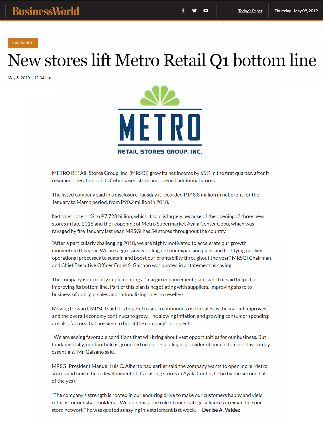 New stores lift Metro Retail Q1 bottom line Business World www.bworldonline.com