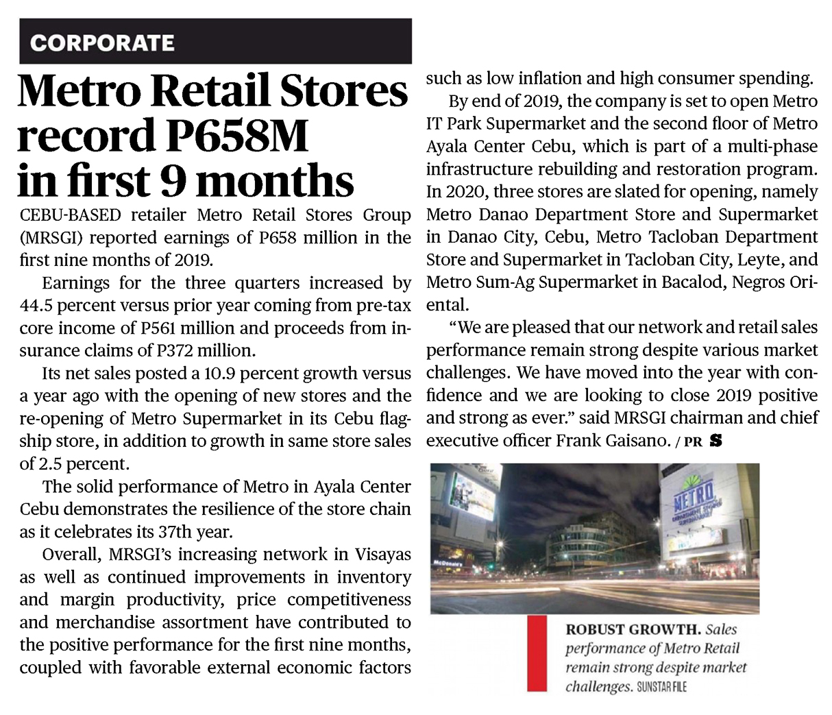 November 14 2019 Metro Retail Stores record P658M in first 9 months Sun Star Cebu