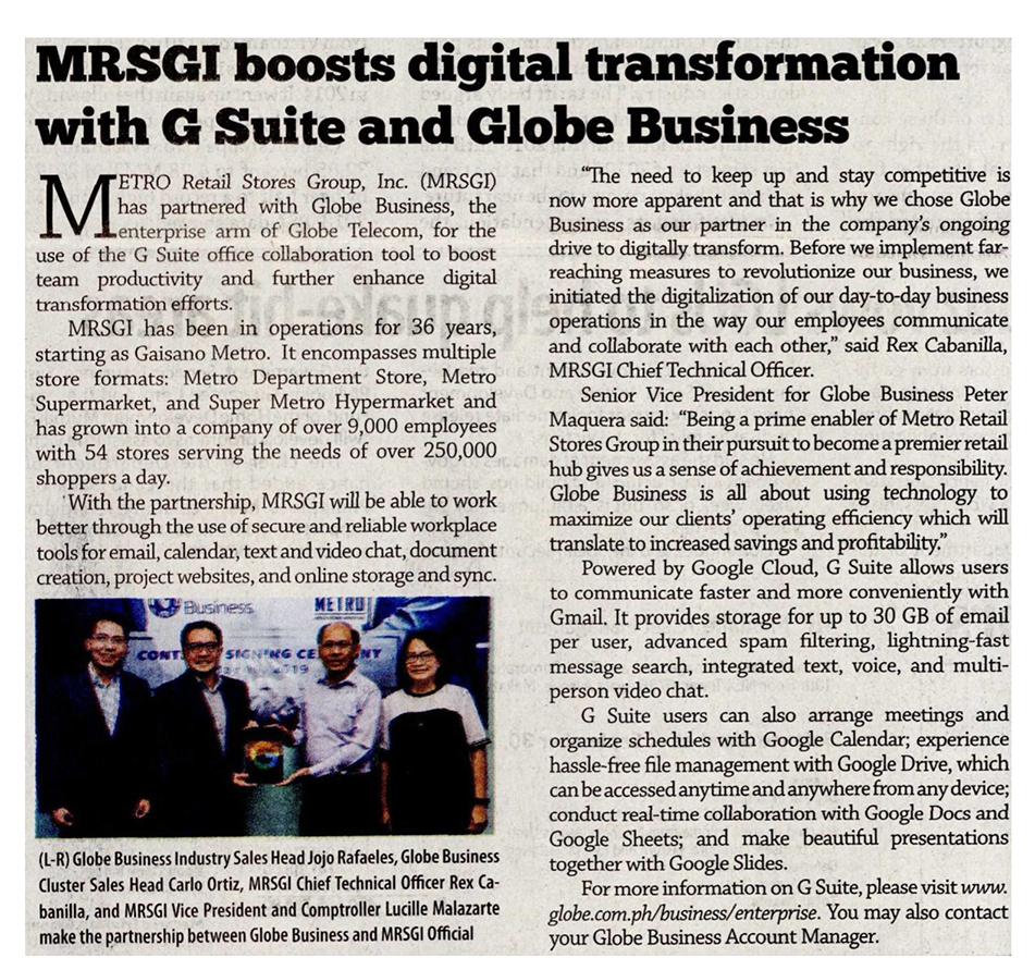 November 4 2019 MRSGI boosts digital transformation with G Suite and Globe Business Business Mirror