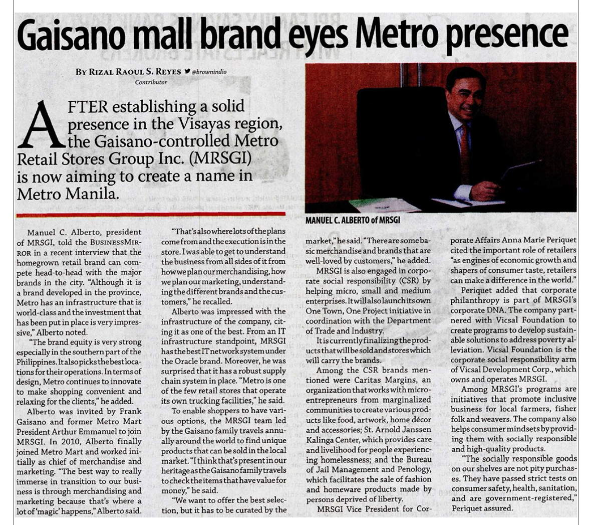 October 2 2019 Gaisano mall brand eyes Metro presence Business Mirror