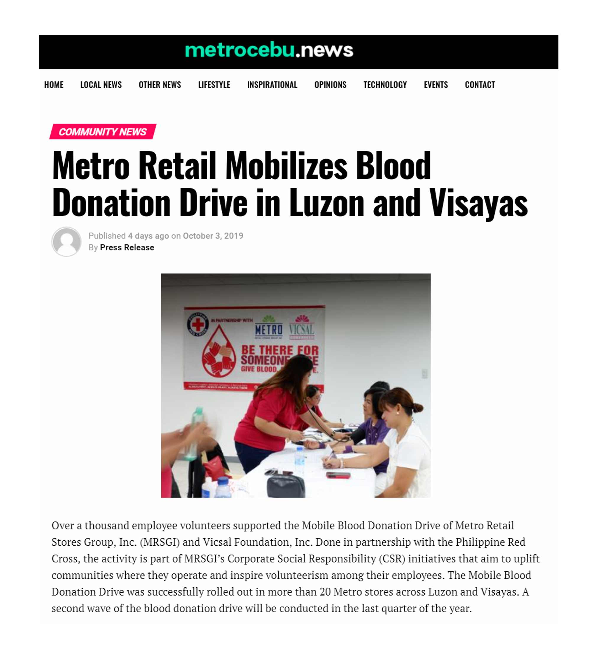 October 3 2019 Metro Retail Mobilizes Blood Donation Drive in Luzon and Visayas Metro Cebu www.metrocebu.com.ph