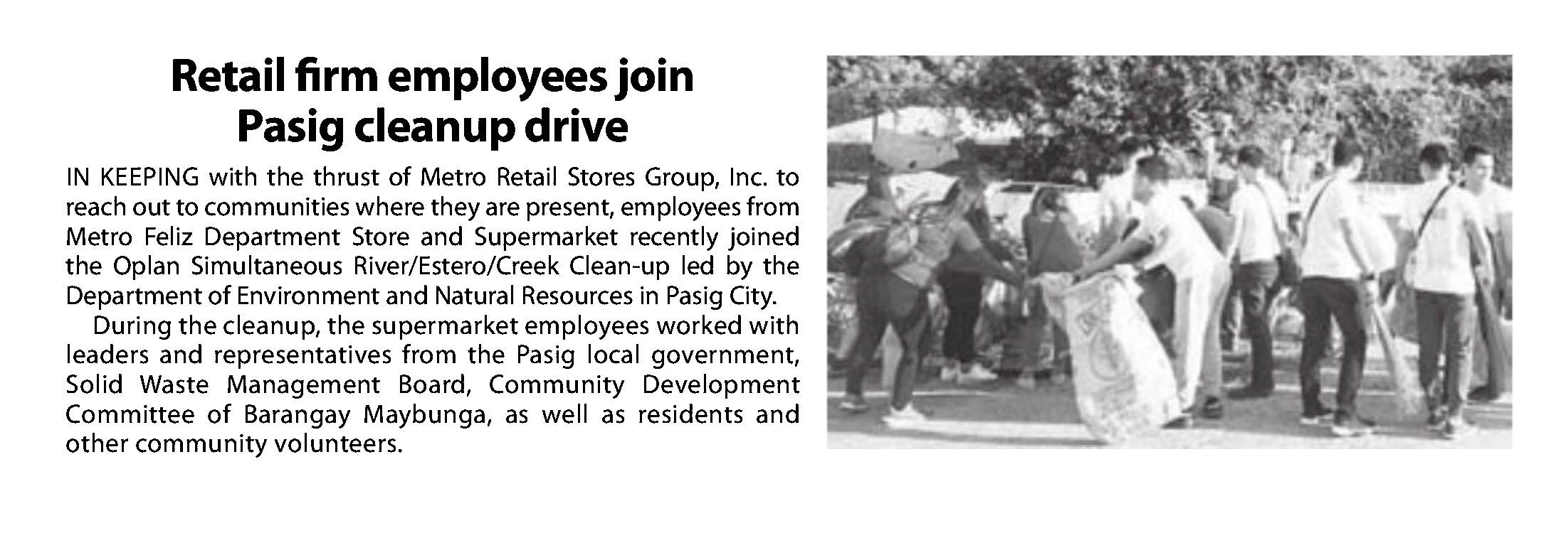 Retail firm employees join Pasig cleanup drive Manila Standard Today