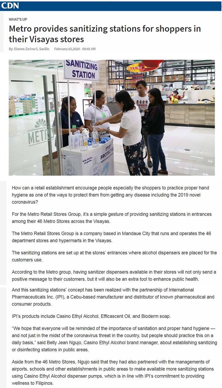 February 4 2020 Metro provides sanitizing stations for shoppers in their Visayas stores Philippine Daily Inquirerwww.inquirer.net
